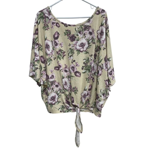 Easel Los Angeles Floral Tie Front Blouse Womens M Dolman Sleeve Boho Botanical - Picture 1 of 8